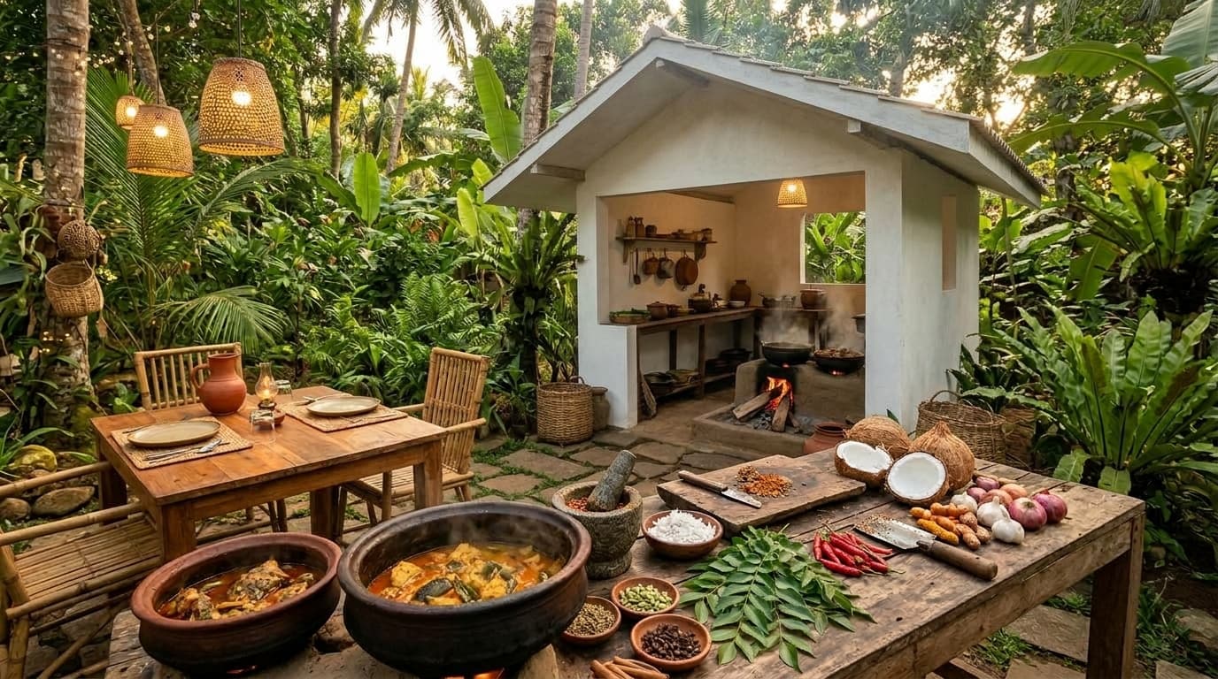 A selection of Sri Lankan dishes arranged on a table