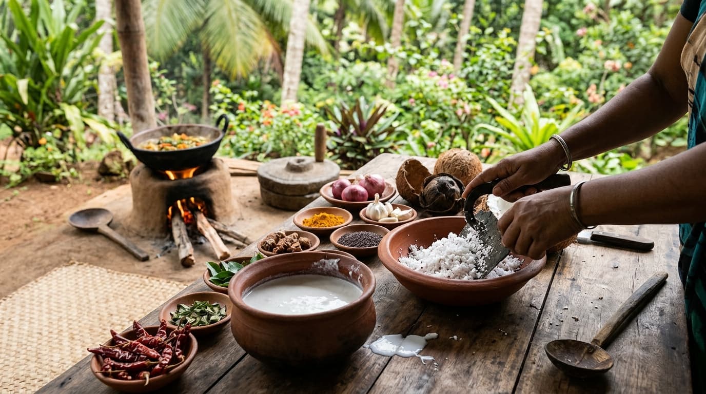 Fresh coconut and grated coconut used in Sri Lankan cooking