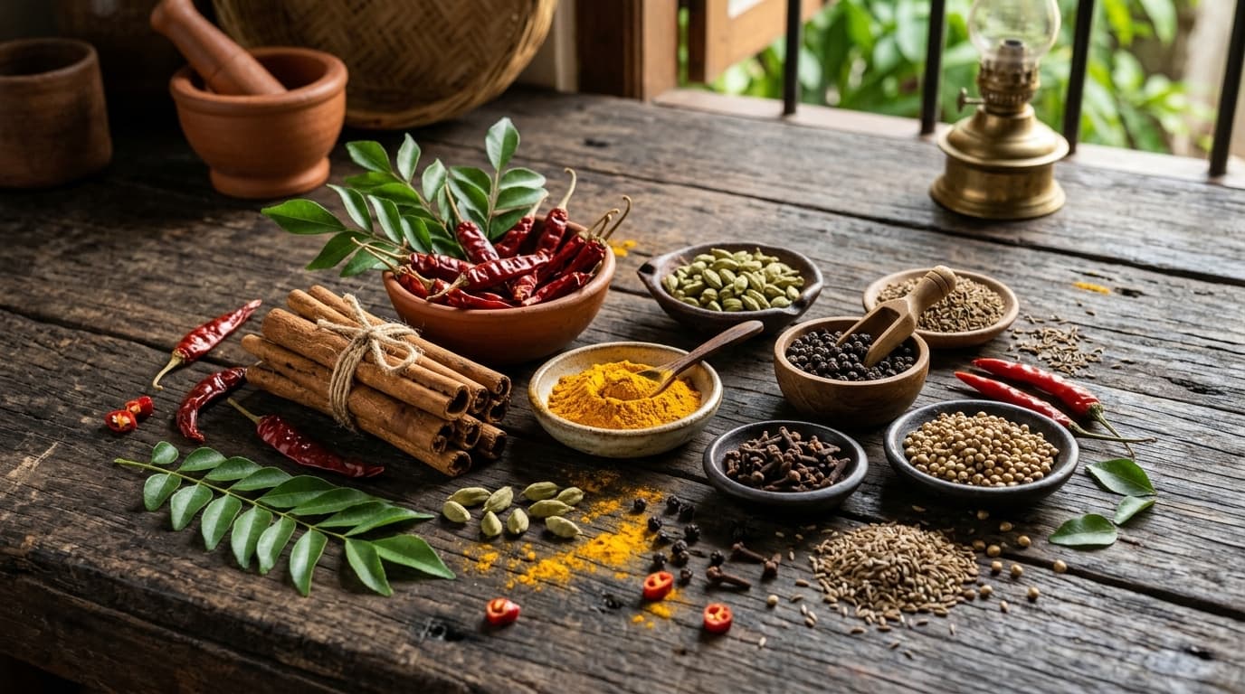 A selection of traditional Sri Lankan spices