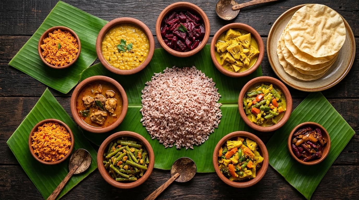 A traditional Sri Lankan rice and curry meal
